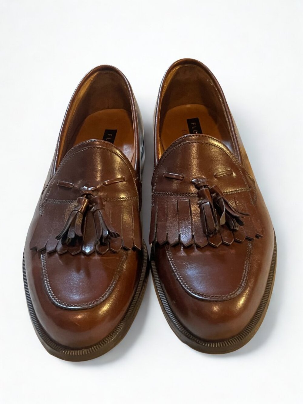 Florsheim Brown Leather Kiltie Tassel Loafers Men's 7.5 D Assembled USA
